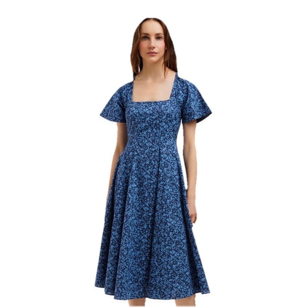 Draper James Midi Dress Woman Blue Size 8 Caitlyn Ribbon Floral - Picture 2 of 8